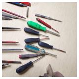 Assorted Hand Tools including Screwdrivers, Brushes