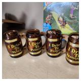 Ceramic Tea Pot, Mini  Mugs, Slip 