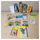 Lot of Fishing Tackle and Accessories including Mister Twister Lures, Water Gremlin Sinkers, and Hooks