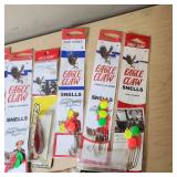 Fishing Gear Lot including Eagle Claw Snells, Lures, and Tackle Organizer