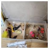 Fishing Tackle and Tools Including Pliers, Multi-tool, and Sinkers