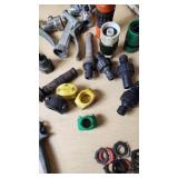 Assorted Garden Hose Connectors, Nozzles, and Accessories