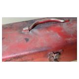 Red Metal Toolbox with Handle and Latch