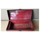 Red Metal Toolbox with Handle and Latch