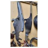 Harley Davidson and Other Motorcycle Parts Set including Sportster Seat, Backrest, and Various Accessories