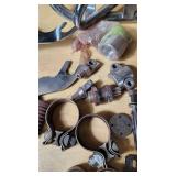 Harley Davidson and Other Motorcycle Parts Set including Sportster Seat, Backrest, and Various Accessories