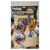 Assorted Automotive Parts with Edelbrock Pump and Accessories including PressureRiser Model and Prestone Flush 