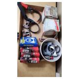 Assorted Automotive Parts and Tools including Nickson Exhaust Clamps and NAPA Off Road Lighting