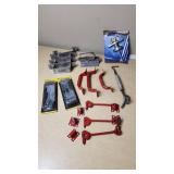 Lot of Hardware Items including Keyed T-Handle Lock, Hook & Plate Latch, and Metal Brackets