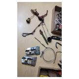 Assorted Tools and Hardware Lot including 5ft Standard Control Cable, Hooks, and Clamps