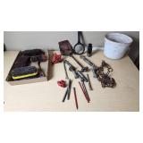Lot of Industrial Hardware and Tools including Brushes, Bolts, and Chains