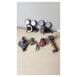 Torch Gas Regulators and Valves Lot including Oxygen and Propane Regulators, Valves, and Gauges