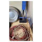 Assorted Pet Supplies and Hardware Including Chains, Cables, and Tools