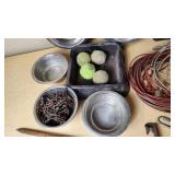 Assorted Pet Supplies and Hardware Including Chains, Cables, and Tools