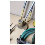 Garden Tools and Equipment including Weed Eater Grass Trimmer, Hose, and Accessories