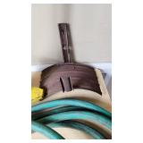 Garden Tools and Equipment including Weed Eater Grass Trimmer, Hose, and Accessories