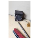 Lot of Various Cleaning and Automotive Tools including Ice Scrapers, Broom, and Brushes
