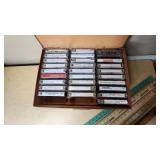 Leather Case with Cassette Tapes (Kenny Rogers, MC Hammer, Footlose) and Yardsticks