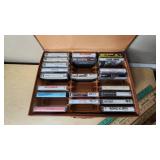 Leather Case with Cassette Tapes (Kenny Rogers, MC Hammer, Footlose) and Yardsticks
