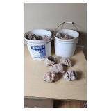 Buckets of Used Cast Iron Pipe Clamps with Bags