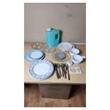 Lot of Kitchenware and Utensils including Plates, Flatware, and Containers