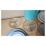 Lot of Kitchenware and Utensils including Plates, Flatware, and Containers