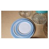 Lot of Kitchenware and Utensils including Plates, Flatware, and Containers