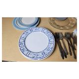 Lot of Kitchenware and Utensils including Plates, Flatware, and Containers