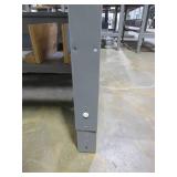 METAL AND WOOD, ADJUSTABLE HEIGHT WORKBENCH WITH WOODEN HUTCH