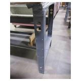 METAL, ADJUSTABLE HEIGHT, U-LINE PACKING TABLES AND WOODEN HUTCH