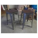 (EW4) 2 Metal Stools with Wood Seat...