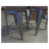 (EW4) 2 Metal Stools with Wood Seat...