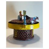 vintage Cast Iron Race Horse Mechanical Bank. This collectible item is highly sought after by enthusiasts of antique toys and mechanical banks.