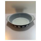 Vintage Pyrex "White on Charcoal" Snowflake Casserole Dish