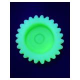 RARE Fenton Lime Green Custard Satin Uranium Glass Ruffled Bowl Glows Under Blacklight
