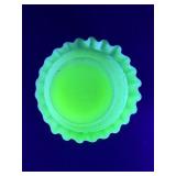 RARE Fenton Lime Green Custard Satin Uranium Glass Ruffled Bowl Glows Under Blacklight