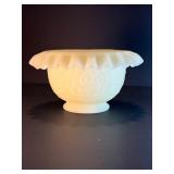 RARE Fenton Lime Green Custard Satin Uranium Glass Ruffled Bowl Glows Under Blacklight