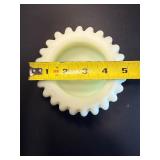 RARE Fenton Lime Green Custard Satin Uranium Glass Ruffled Bowl Glows Under Blacklight