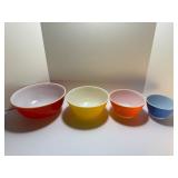 ULTRA RARE Vintage Pyrex "Reverse Primary" Nesting Mixing Bowl Set (4-Pc)  Red, Yellow, Orange, Blue Collector