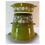 Vintage Pyrex Spring Blossom Green "Crazy Daisy" Casserole Dishes Mix & Match Set (2 Pcs)