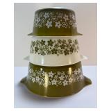 Vintage Pyrex "Crazy Daisy" Spring Blossom Green 3-Piece Casserole Dish Set (Model #473, 474-B, 475)