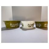 Vintage Pyrex "Crazy Daisy" Spring Blossom Green 3-Piece Casserole Dish Set (Model #473, 474-B, 475)