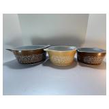 VINTAGE Pyrex Woodland Nesting Casserole Dishes (Set of 3) — Brown & Tan Floral Pattern 1970s
