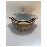 VINTAGE Pyrex Woodland Nesting Casserole Dishes (Set of 3) — Brown & Tan Floral Pattern 1970s