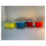 Vintage PYREX Primary Colors Refrigerator Dish Set (4 Pieces w/ Lids) – Red, Blue, Yellow