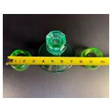 VINTAGE Uranium Vaseline Glass 3-Piece Set: Candlestick Holder & Pair of Salt Cellars / Coasters - GLOWS!