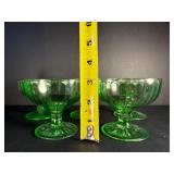 Vintage Uranium Green Depression Glass Sherbet Cups - Set of 5 - Glows Bright Neon Green Under UV Light