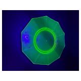 VTG 1920s-40s Green Depression Uranium Glass  Canister Jar and Plate.