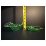 Vintage Uranium Vaseline Glass Lot: Fenton Open Weave Basket & Depression Era Ashtray (Glows UV)