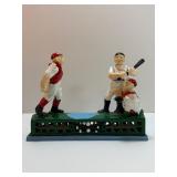 VINTAGE Cast Iron Mechanical Coin Bank "Hometown Battery" Baseball Pitcher Batter (Works Great!)